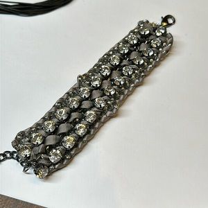 Ribbon and rhinestone chunky woven artsy bracelet